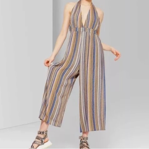 wild fable Pants - ୨୧ ･ﾟ✧ Wild Fable Striped Deep V-Neck Halter Jumpsuit